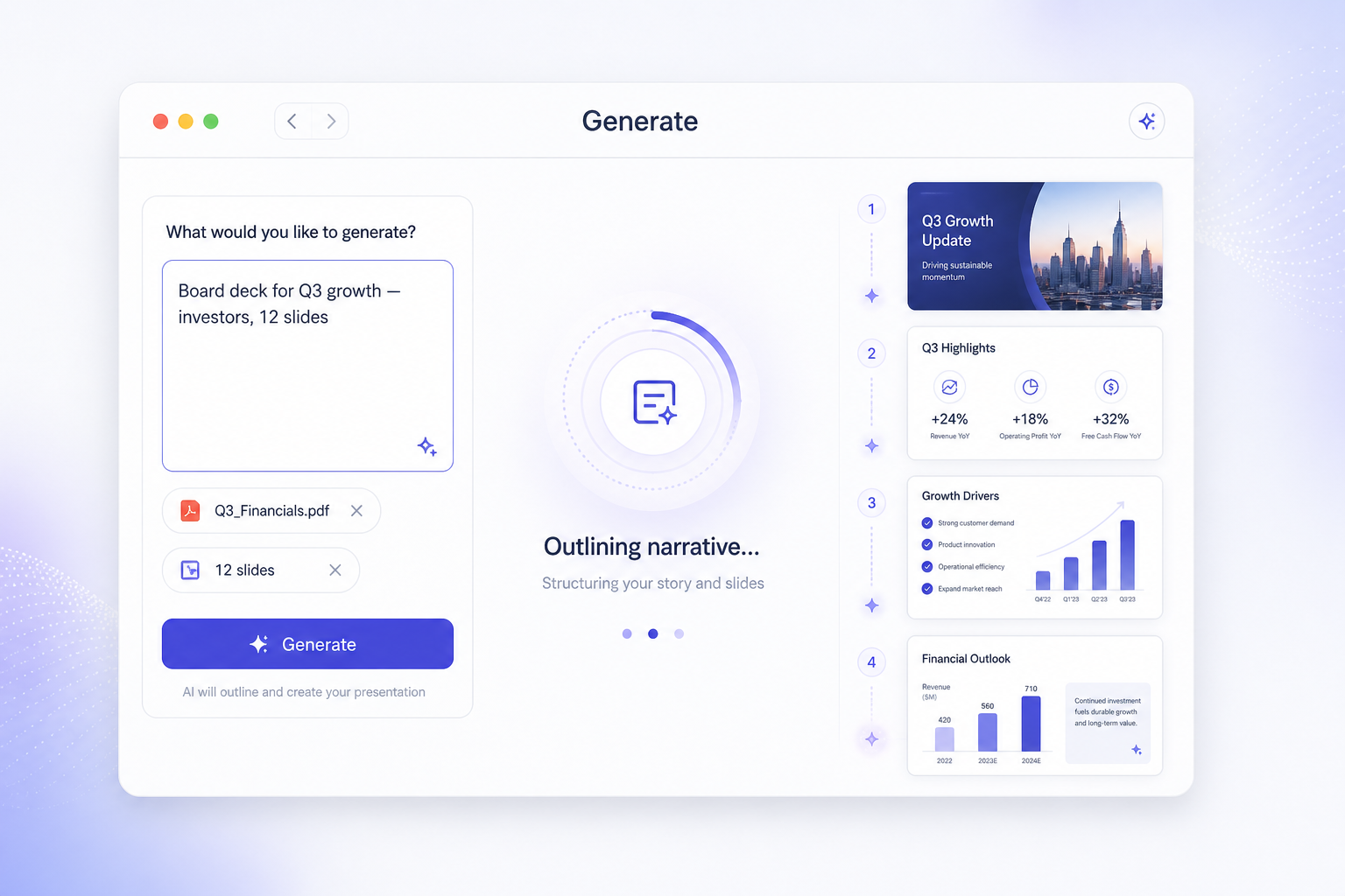 Create screen with prompt and sources