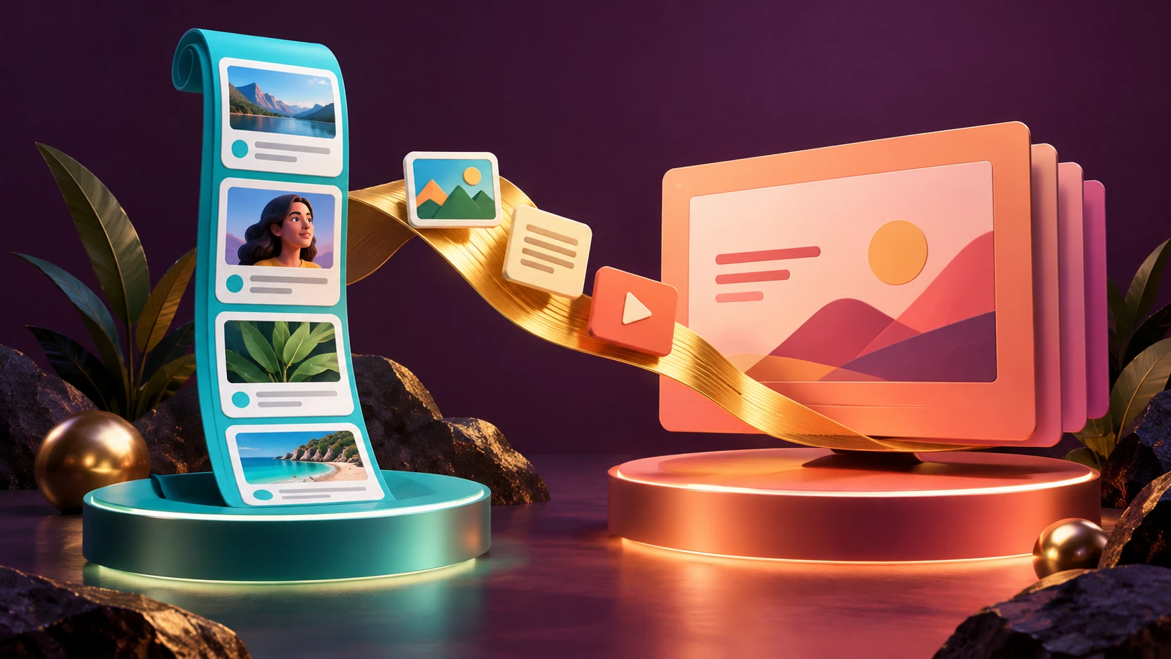 Des cartes web verticales à côté d’un jeu de diapositives