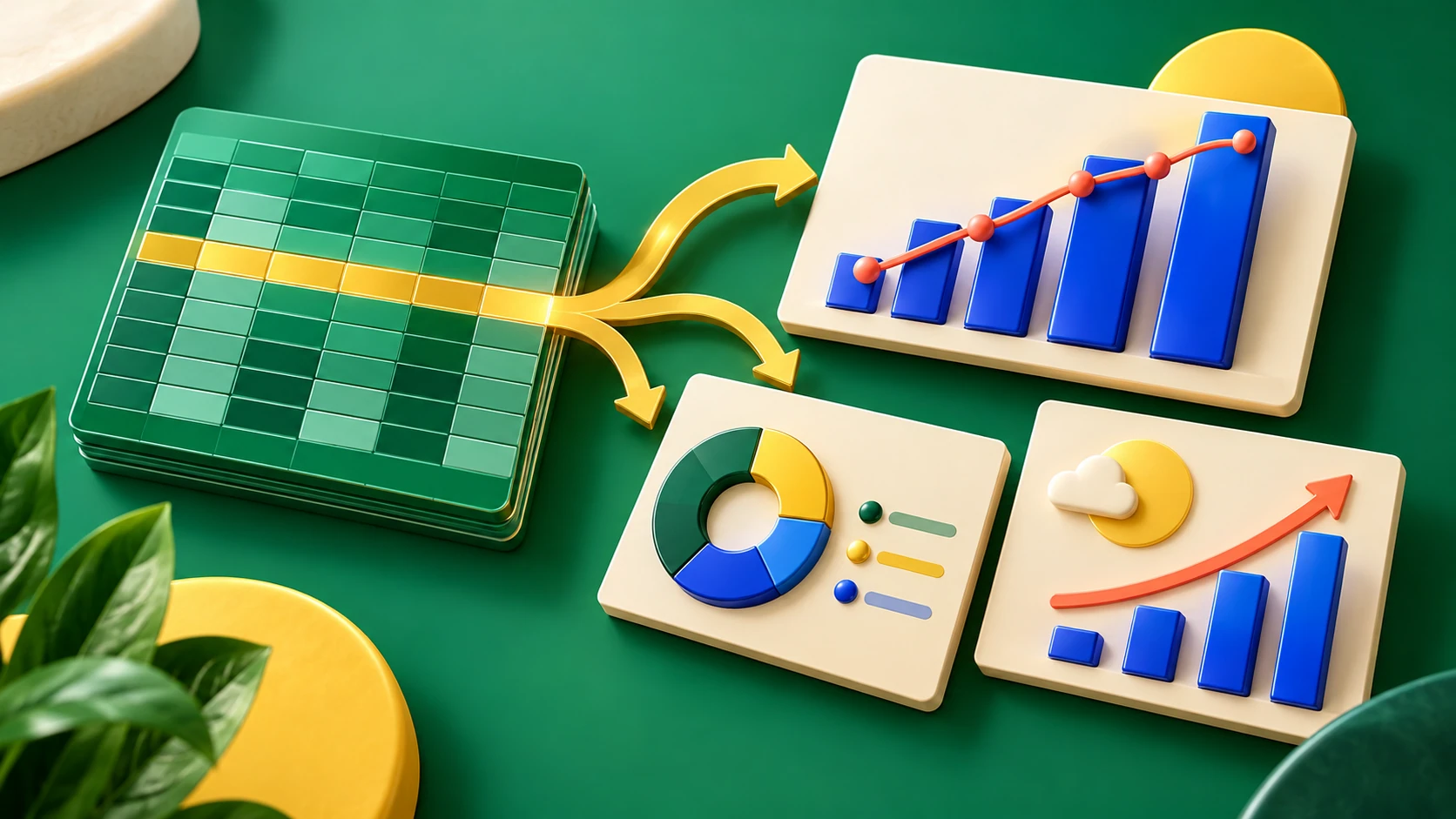 A spreadsheet becomes bar charts and a presentation